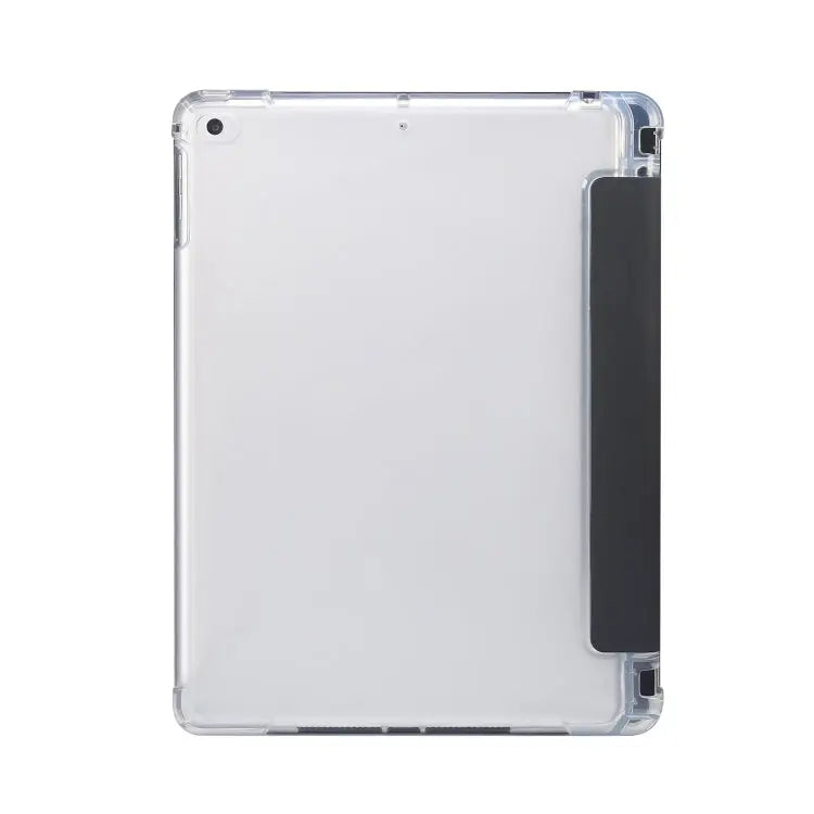 3-folding Electric Pressed Skin Texture Horizontal Flip Shockproof Transparent TPU + PU Leather Case with Holder & Pen