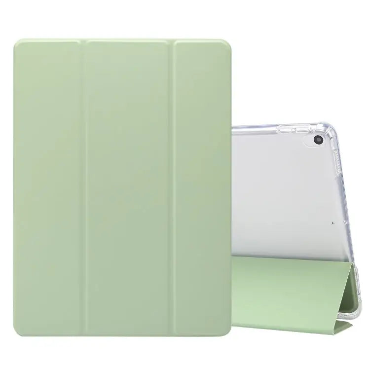 3-folding Electric Pressed Skin Texture Horizontal Flip Shockproof Transparent TPU + PU Leather Case with Holder & Pen