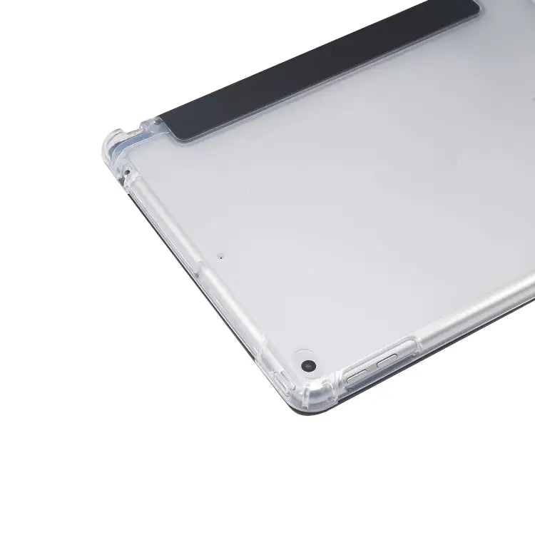 3-folding Electric Pressed Skin Texture Horizontal Flip Shockproof Transparent TPU + PU Leather Case with Holder & Pen