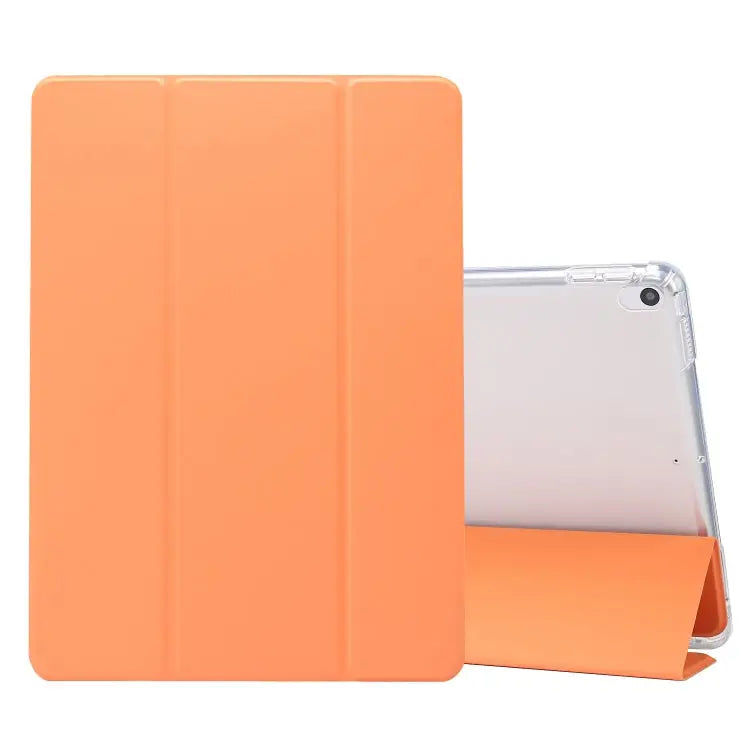 3-folding Electric Pressed Skin Texture Horizontal Flip Shockproof Transparent TPU + PU Leather Case with Holder & Pen