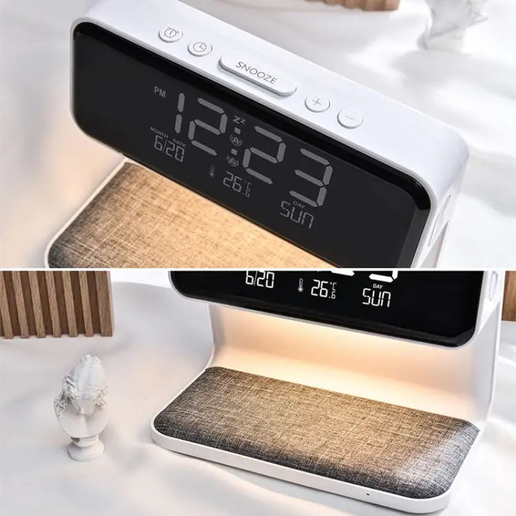 3 In 1 10W Wireless Charging Bedside Lamp LCD Screen Alarm Clock Phone Charger,EU Plug