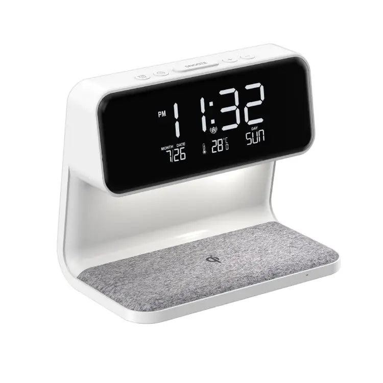 3 In 1 10W Wireless Charging Bedside Lamp LCD Screen Alarm Clock Phone Charger,EU Plug