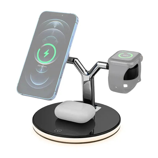 3 in 1 25W Multi-function Magnetic Wireless Charger for Mobile Phones & Apple Watches & AirPods with Colorful LED Light