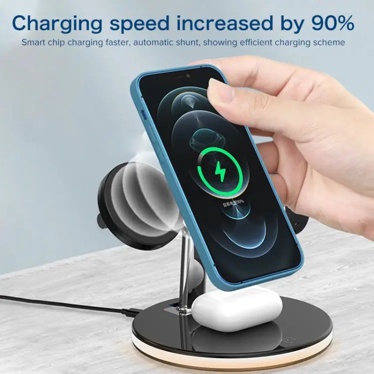 3 in 1 25W Multi-function Magnetic Wireless Charger for Mobile Phones & Apple Watches & AirPods with Colorful LED Light