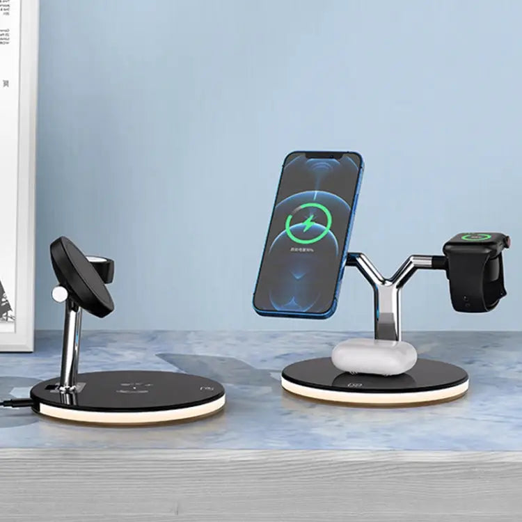 3 in 1 25W Multi-function Magnetic Wireless Charger for Mobile Phones & Apple Watches & AirPods with Colorful LED Light