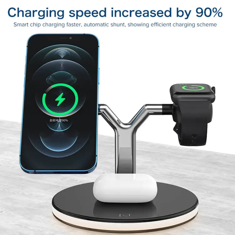 3 in 1 25W Multi-function Magnetic Wireless Charger for Mobile Phones & Apple Watches & AirPods with Colorful LED Light