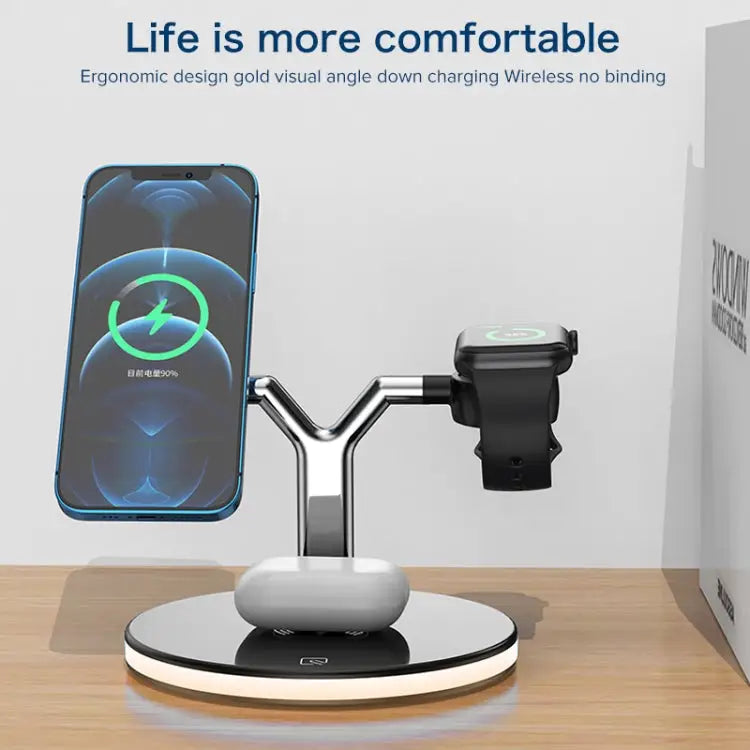 3 in 1 25W Multi-function Magnetic Wireless Charger for Mobile Phones & Apple Watches & AirPods with Colorful LED Light