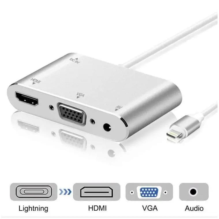 3 in 1 8 Pin to HDMI / VGA / Audio Adapter