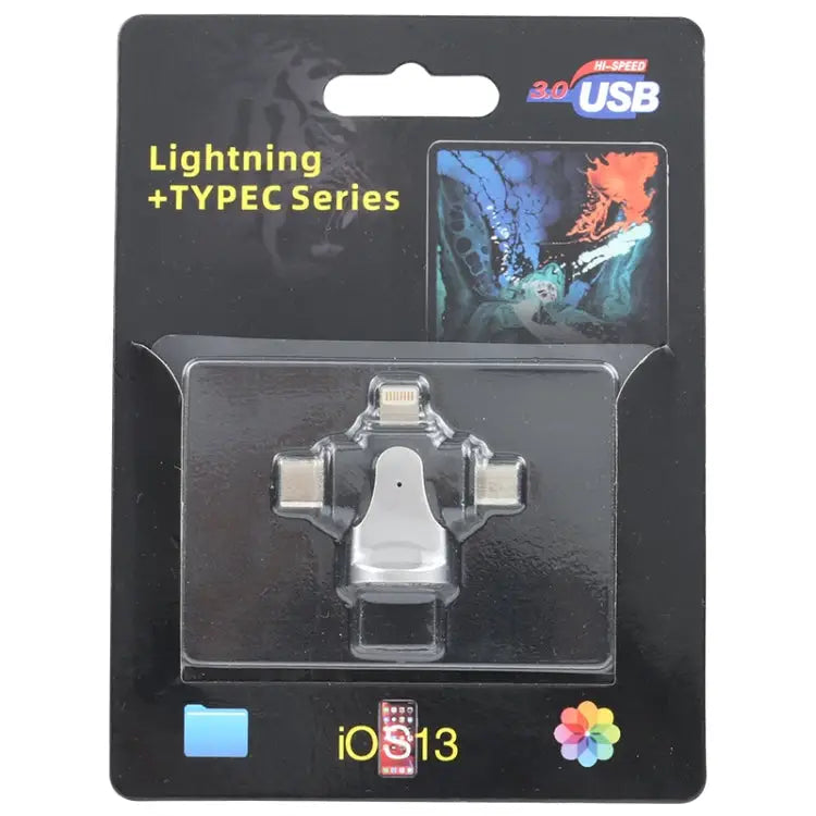 3 in 1 8 Pin + USB-C / Type-C + Micro USB Male to USB 3.0 Female Zinc Alloy Adapter