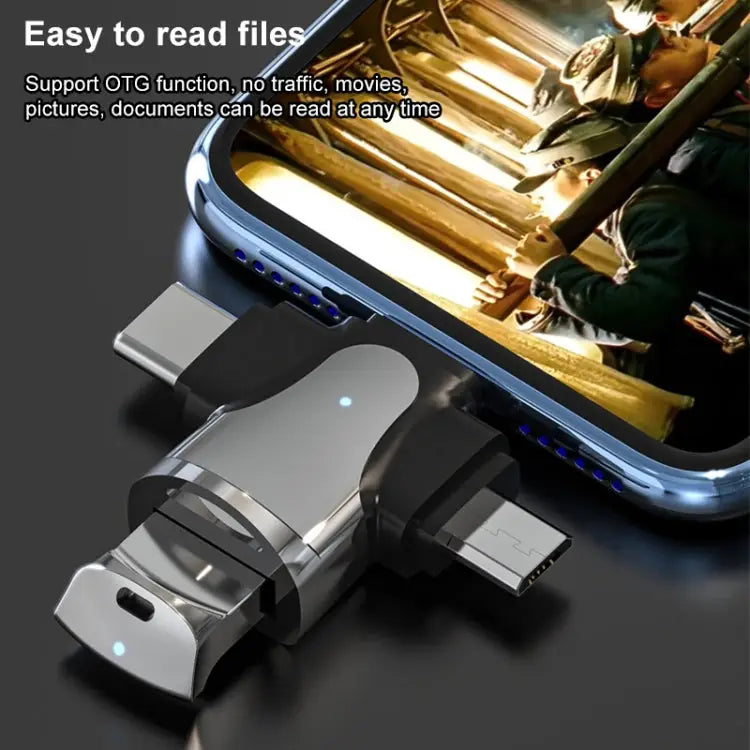3 in 1 8 Pin + USB-C / Type-C + Micro USB Male to USB 3.0 Female Zinc Alloy Adapter