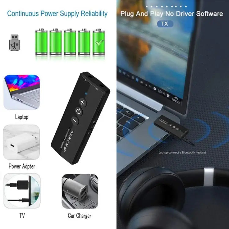 3 In 1 Bluetooth 5.0 Adapter TV Computer Wireless Audio Receiving Transmitter ZF-360 - ZF-360