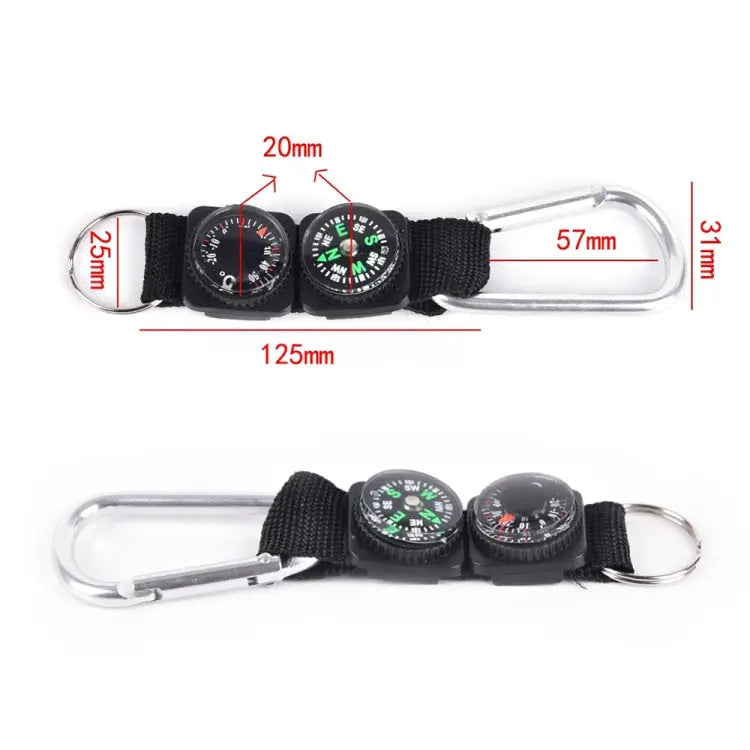 3 in 1 Camping Climbing Hiking Mini Carabiner with Keychain Compass Thermometer Hanger Key Ring Black 3 in 1 - 3 in 1