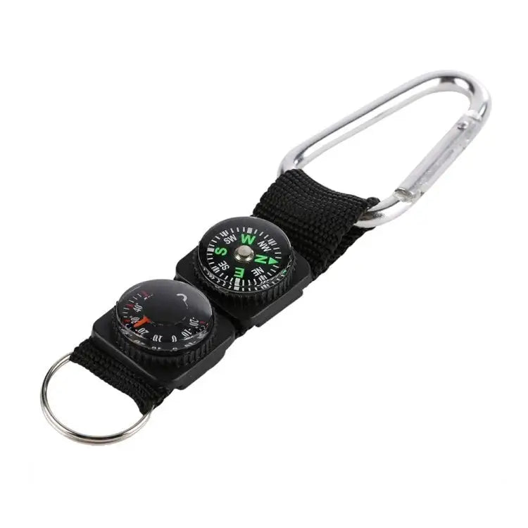 3 in 1 Camping Climbing Hiking Mini Carabiner with Keychain Compass Thermometer Hanger Key Ring Black 3 in 1 - 3 in 1
