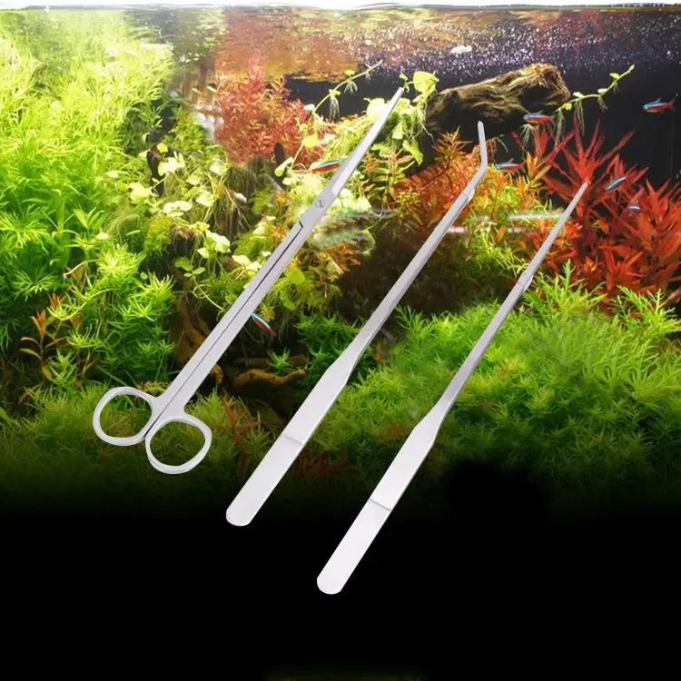 3 in 1 Stainless Steel Scissors Tweezers and Clip Tree Plant Grass Miniatures Aquarium Fish Tank Landscape Trim Tools 3