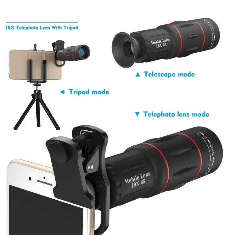 3 in 1 Universal 18X Telephoto Lens + Tripod Mount + Mobile Phone Clip APL-T18ZJ - APL-T18ZJ