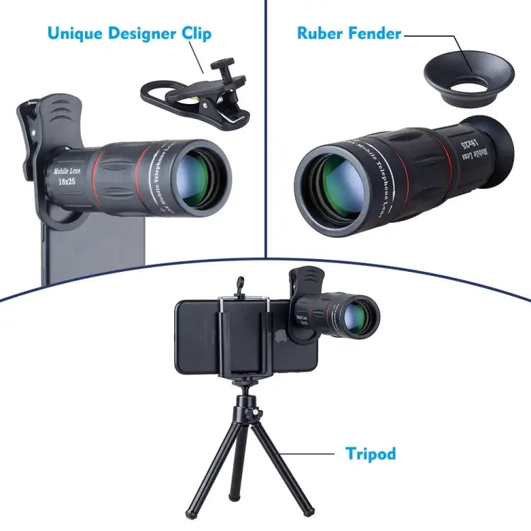 3 in 1 Universal 18X Telephoto Lens + Tripod Mount + Mobile Phone Clip APL-T18ZJ - APL-T18ZJ