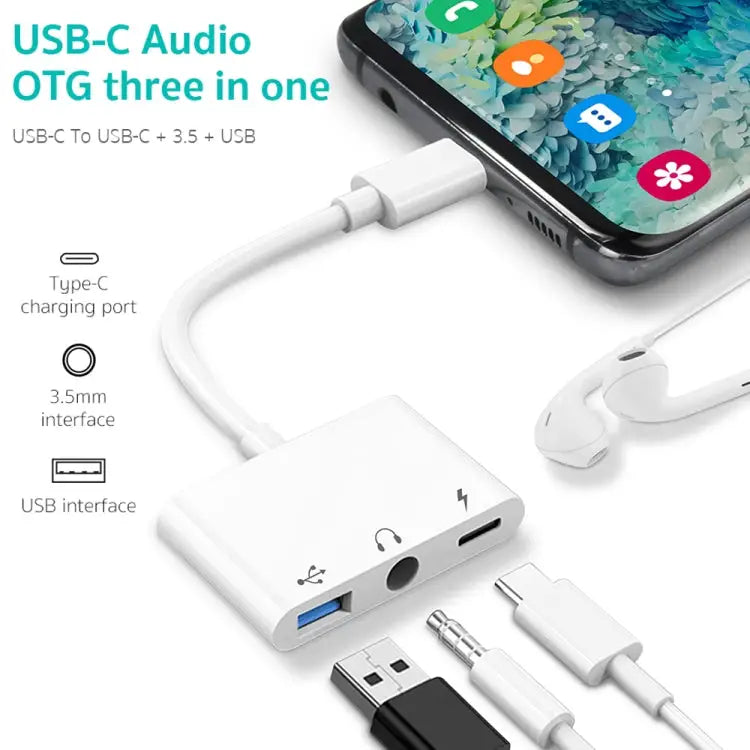 3 in 1 USB-C / Type-C Male to Type-C + USB + 3.5mm Female OTG Adapter 3 in 1 OTG Adapter - 3 in 1 OTG Adapter