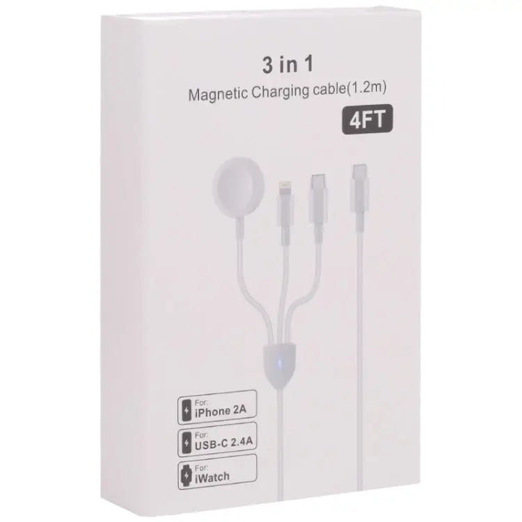 3 in 1 USB-C / Type-C to 8 Pin + USB-C / Type-C + Magnetic Watch Wireless Charger Data Cable Cable Length: 1.2m - 3 in 1