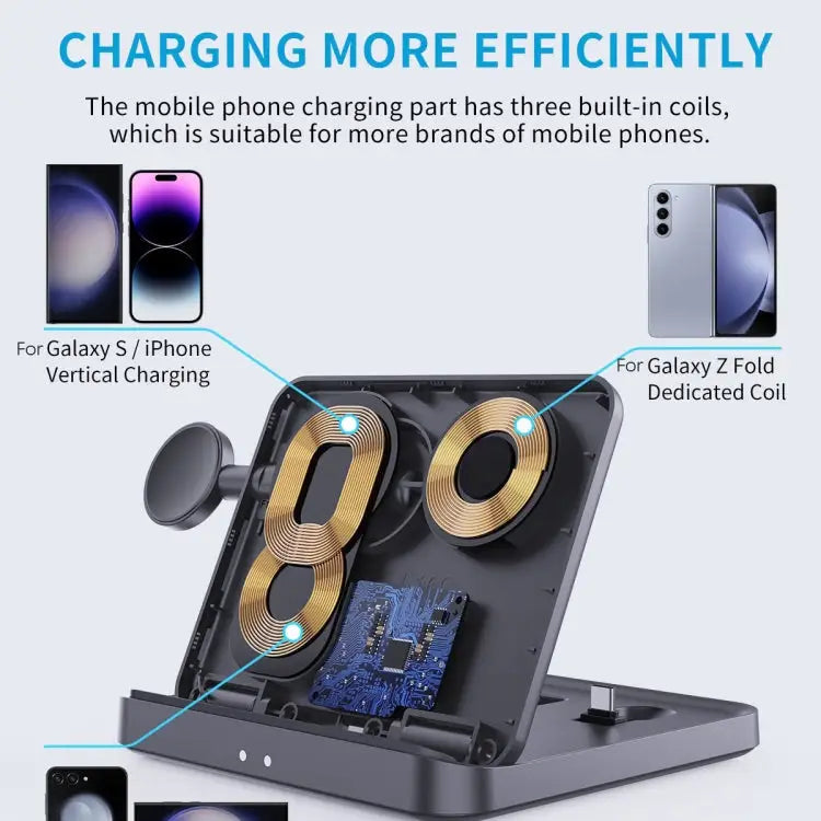 3 In 1 Wireless Charger For Samsung Galaxy Z Fold Mobile Phone Earphones & Smart Watches F16A - F16A - Apple Accessories