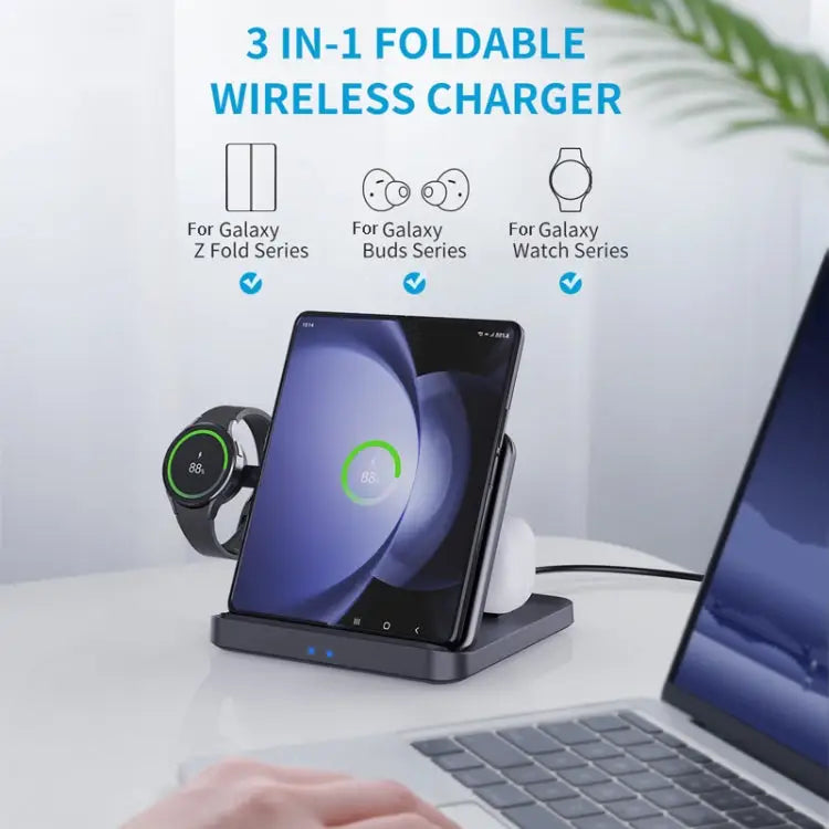3 In 1 Wireless Charger For Samsung Galaxy Z Fold Mobile Phone Earphones & Smart Watches F16A - F16A - Apple Accessories
