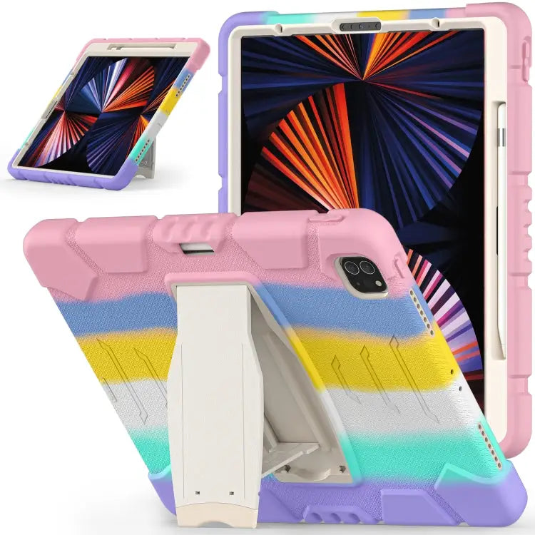 3-Layer Protection Screen Frame + PC + Silicone Shockproof Combination Case with Holder For iPad Pro 12.9 2022 / 2021