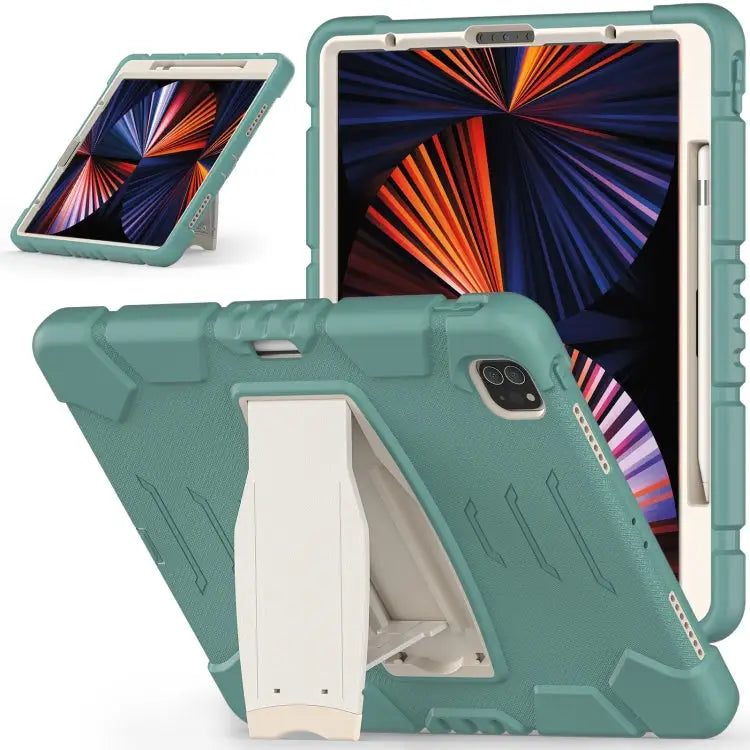3-Layer Protection Screen Frame + PC + Silicone Shockproof Combination Case with Holder For iPad Pro 12.9 2022 / 2021