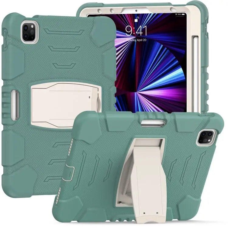 3-Layer Protection Screen Frame + PC + Silicone Shockproof Combination Case with Holder For iPad Pro 11 2022 / 2021