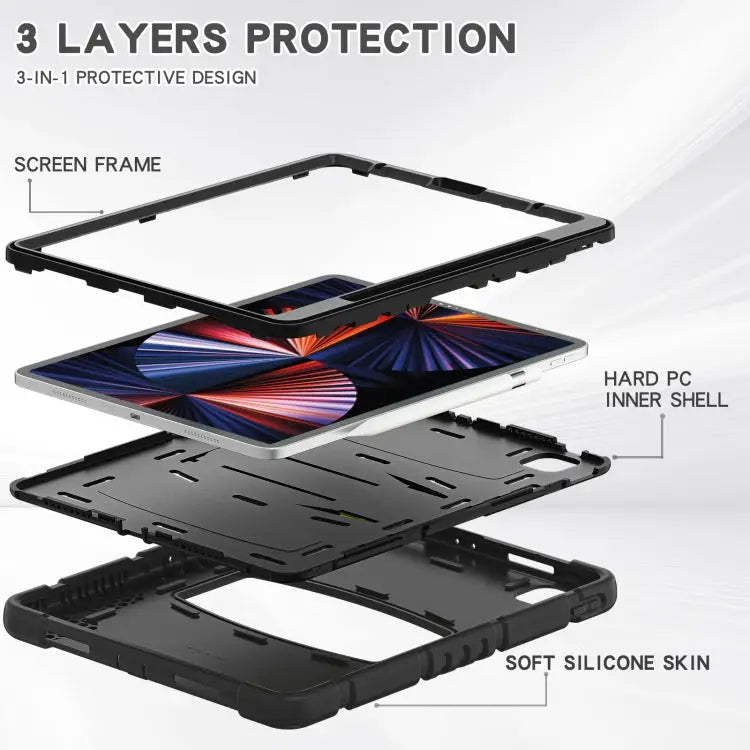 3-Layer Protection Screen Frame + PC + Silicone Shockproof Combination Case with Holder For iPad Pro 12.9 2022 / 2021