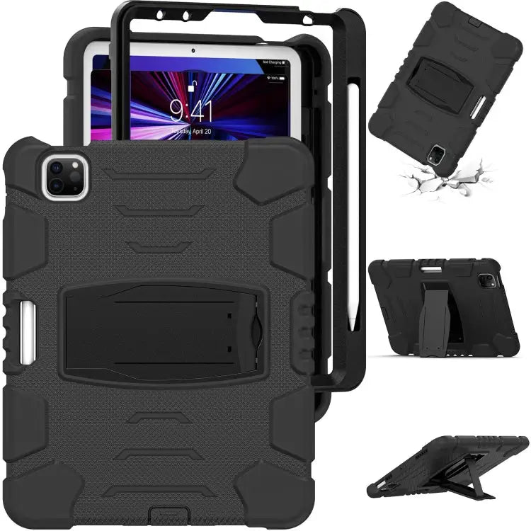 3-Layer Protection Screen Frame + PC + Silicone Shockproof Combination Case with Holder For iPad Pro 11 2022 / 2021