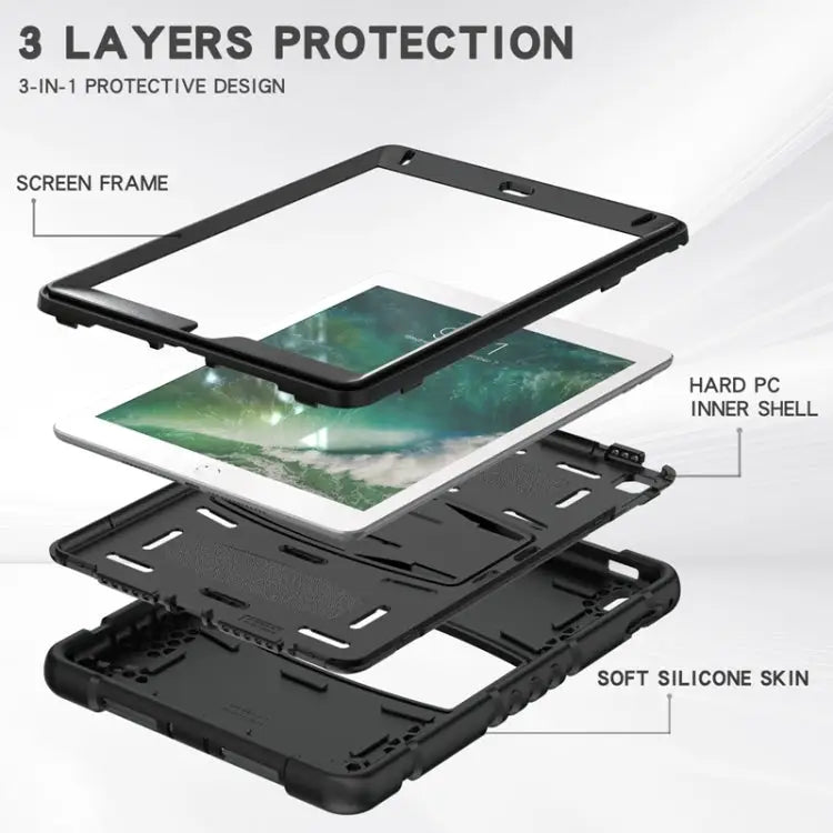 3-Layer Protection Screen Frame + PC + Silicone Shockproof Combination Case with Holder For iPad 9.7 (2018) / (2017)