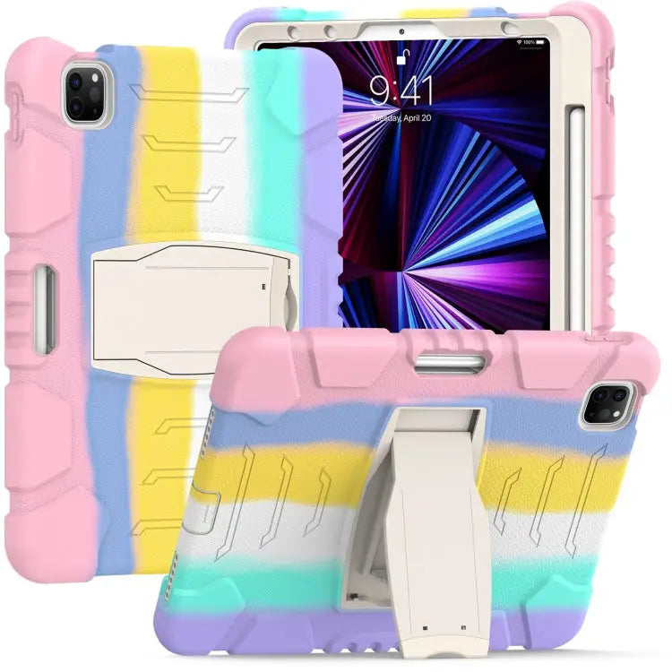 3-Layer Protection Screen Frame + PC + Silicone Shockproof Combination Case with Holder For iPad Pro 11 2022 / 2021