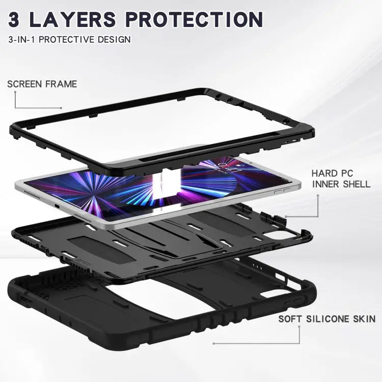 3-Layer Protection Screen Frame + PC + Silicone Shockproof Combination Case with Holder For iPad Pro 11 2022 / 2021