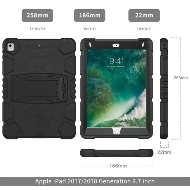 3-Layer Protection Screen Frame + PC + Silicone Shockproof Combination Case with Holder For iPad 9.7 (2018) / (2017)