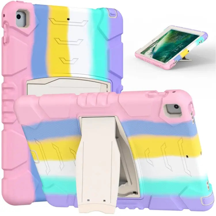 3-Layer Protection Screen Frame + PC + Silicone Shockproof Combination Case with Holder For iPad 9.7 (2018) / (2017)