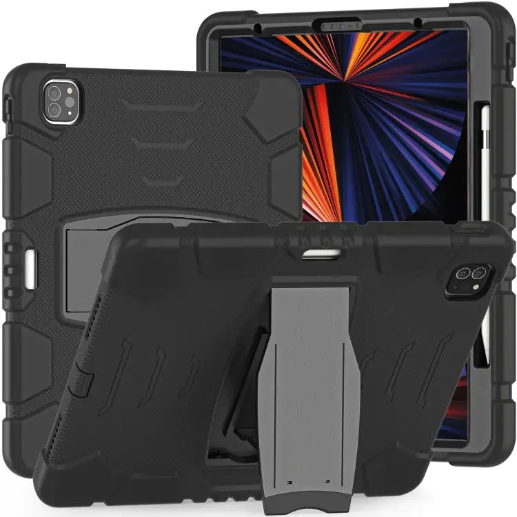 3-Layer Protection Screen Frame + PC + Silicone Shockproof Combination Case with Holder For iPad Pro 12.9 2022 / 2021