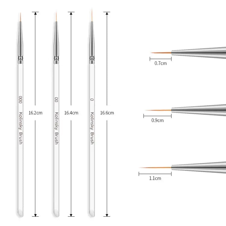 3 PCS Nail Art Brush Crystal Acrylic Thin Liner Drawing Pen Painting Stripes Flower Manicure Tools