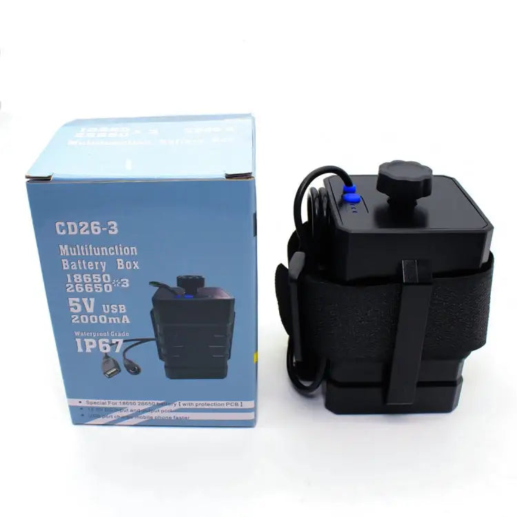 3 Sections 18650/26650 IPX7 Waterproof Battery Box with 12v Round Head & 5v USB Connector Output Voltage