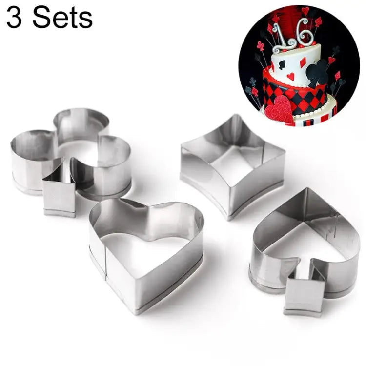 3 Sets Stainless Steel Poker Cookie Mold Playing Cards Cake Fondant Mold Spade Heart Biscuit Cutter 3 Sets - 3 Sets