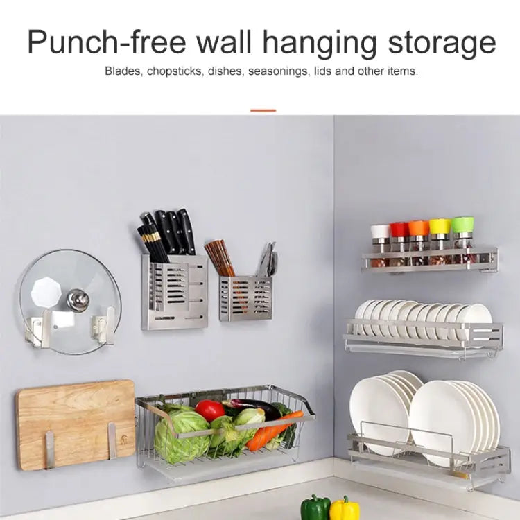 304 Stainless Steel Wall-mounted Kitchen Rack Hanging Knife Holder Double Cage Chopsticks Canister Double Cage