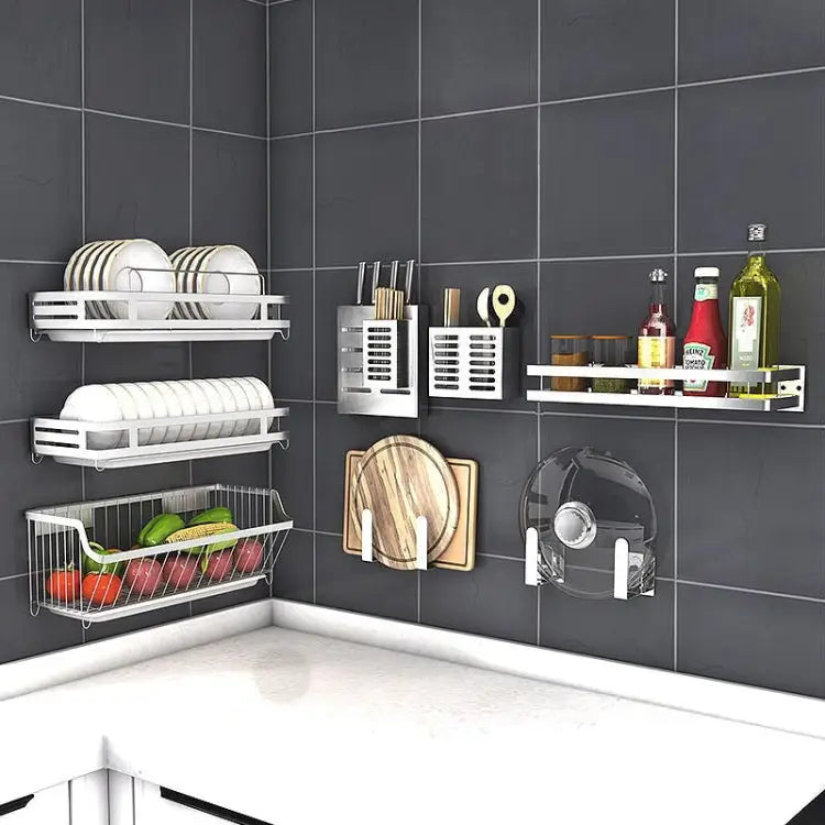 304 Stainless Steel Wall-mounted Kitchen Rack Hanging Knife Holder Double Cage Chopsticks Canister Double Cage
