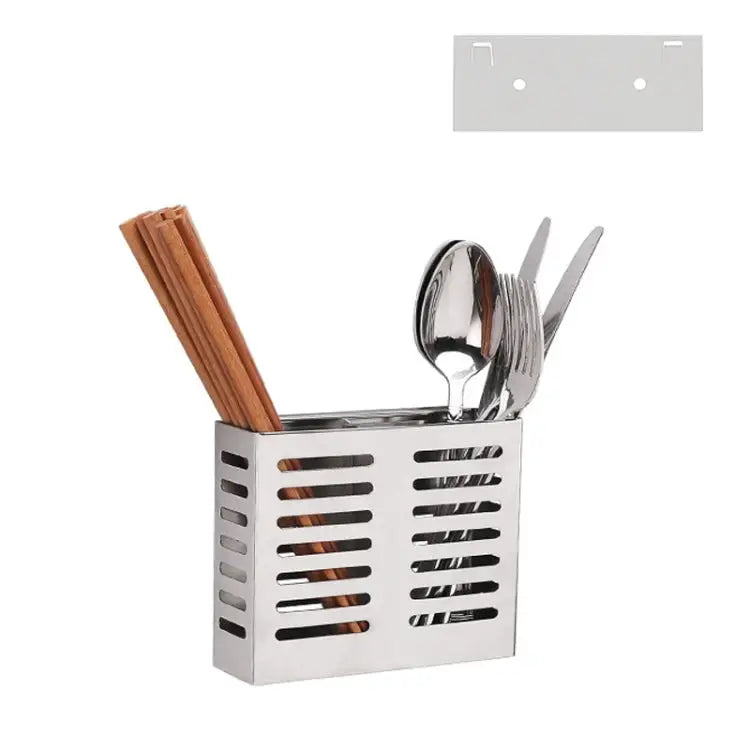 304 Stainless Steel Wall-mounted Kitchen Rack Hanging Knife Holder Double Cage Chopsticks Canister Double Cage