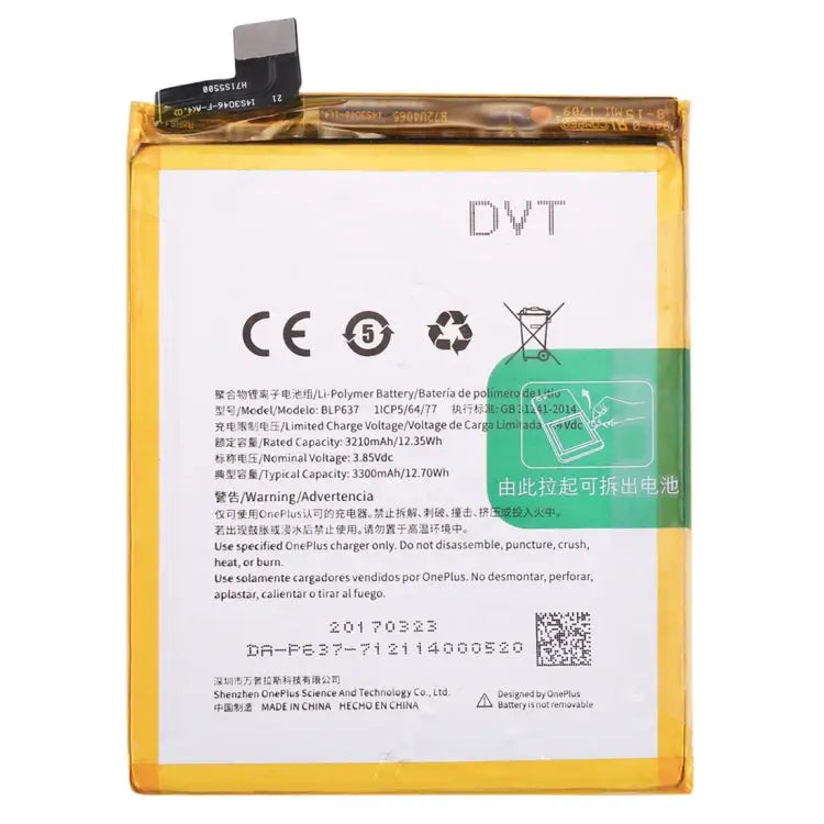 3210mAh for OnePlus 5 Rechargeable Li-Polymer Battery For OnePlus 5 - For OnePlus 5
