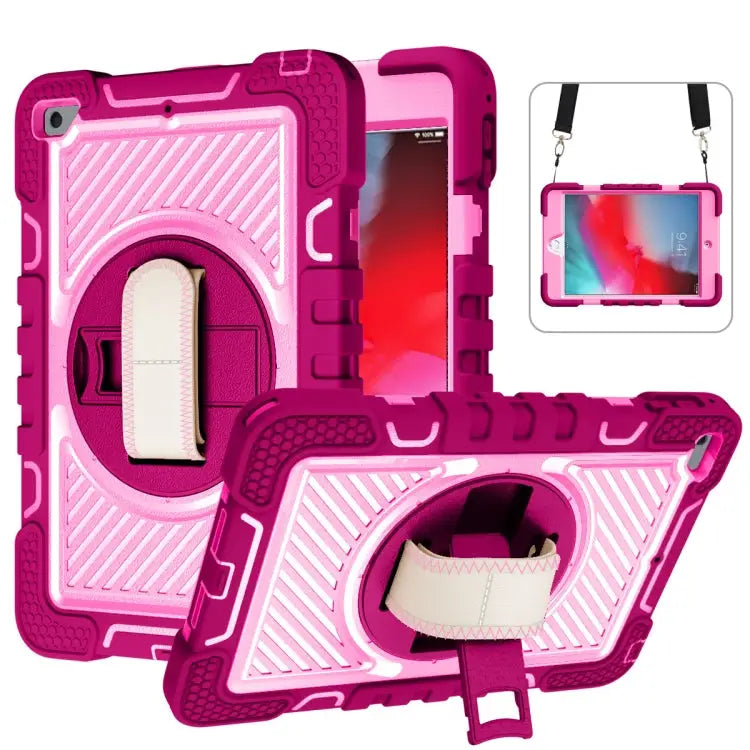 360 Degree Rotation Contrast Color Shockproof Silicone + PC Case with Holder & Hand Grip Strap & Shoulder Strap