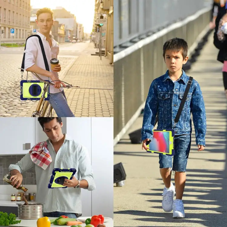 360 Degree Rotation Contrast Color Shockproof Silicone + PC Case with Holder & Hand Grip Strap & Shoulder Strap