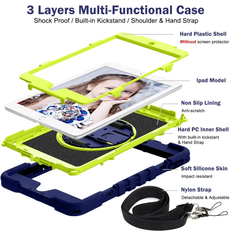 360 Degree Rotation Contrast Color Shockproof Silicone + PC Case with Holder & Hand Grip Strap & Shoulder Strap