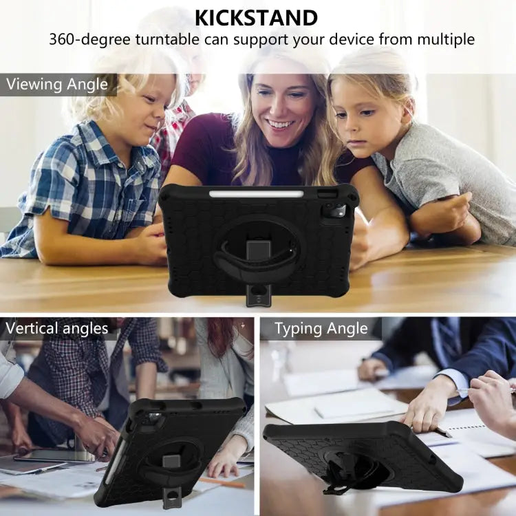 360 Degree Rotation Honeycomb Shockproof Silicone PC Protective Case with Holder & Shoulder Strap & Hand Strap For iPad