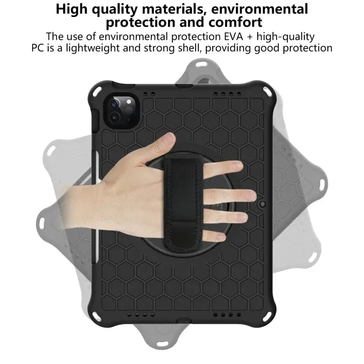 360 Degree Rotation Honeycomb Shockproof Silicone PC Protective Case with Holder & Shoulder Strap & Hand Strap For iPad