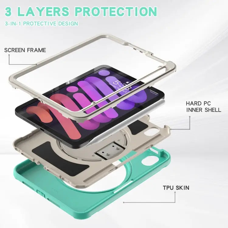 360 Degree Rotation PC + TPU Protective Case with Holder & Hand-strap For iPad mini 6 / mini 2024 - Apple Accessories