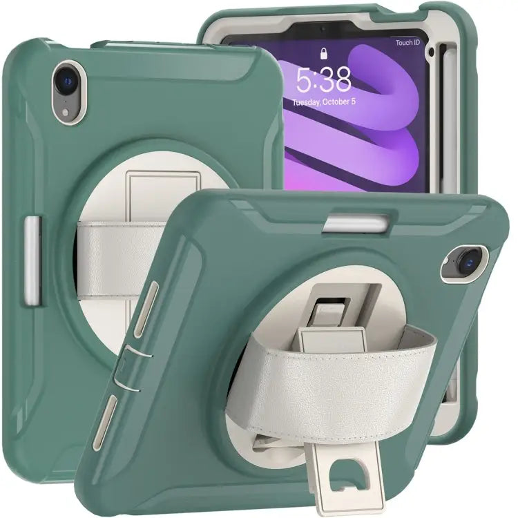 360 Degree Rotation PC + TPU Protective Case with Holder & Hand-strap For iPad mini 6 / mini 2024 - For iPad mini 6
