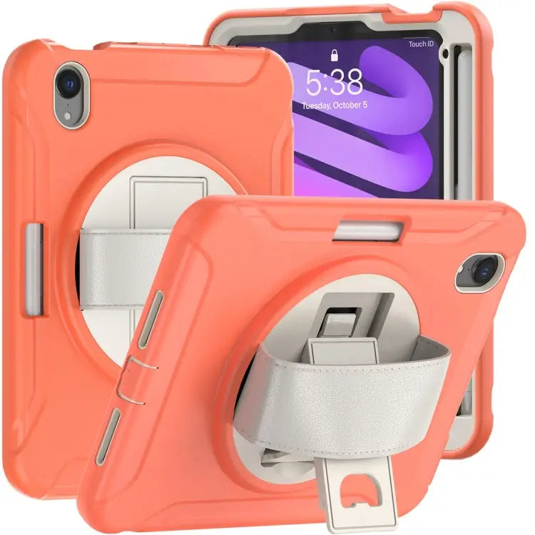 360 Degree Rotation PC + TPU Protective Case with Holder & Hand-strap For iPad mini 6 / mini 2024 - For iPad mini 6
